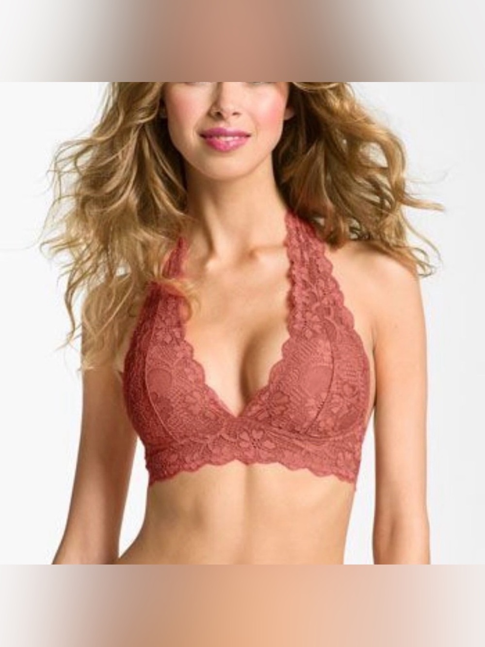 Intimately Free People Galloon Lace Halter Bralette in Dusty Rose Pink, size L